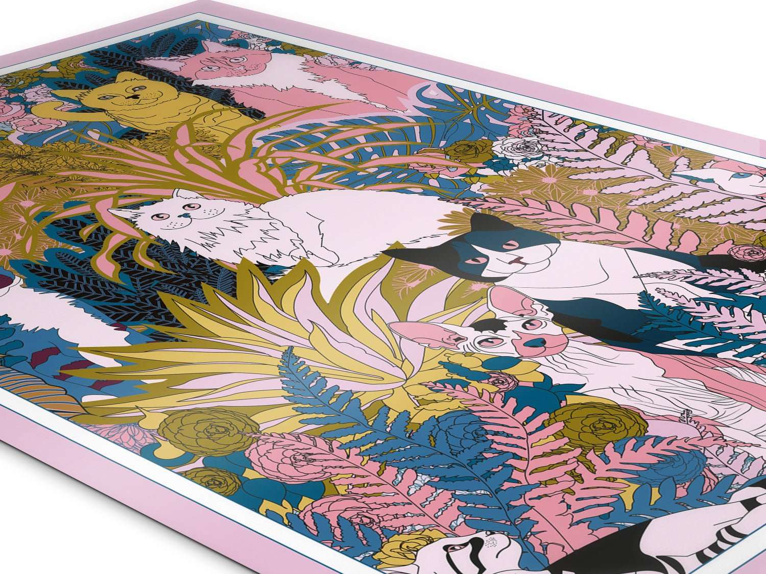 Affiche, impression d'art Le jardin des chats par l'artiste anglais Kitty.