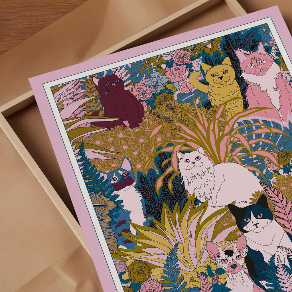 Affiche, poster, impression d'art Le jardin des chats, A1, A2, A3, A4.