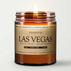 Bougie parfumée, artisanale et vegan Las Vegas à la cire de tournesol et d'olive, mèche en coton, parfum trèfle à quatre feuilles, aloe vera et jasmin.