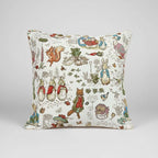 Housse de coussin 45x45cm en tapisserie de Pierre Lapin par Beatrix Potter.