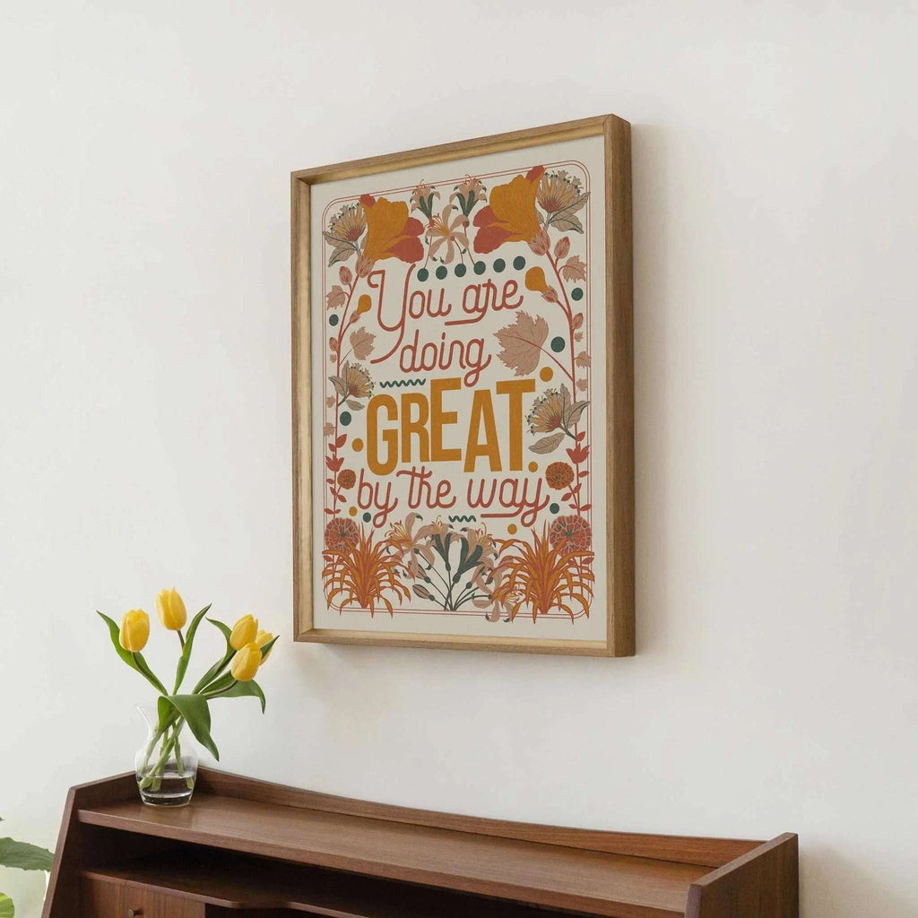 Impression d'art, affiche A4 et A3 à message positif et inspirant avec motifs de fleurs.