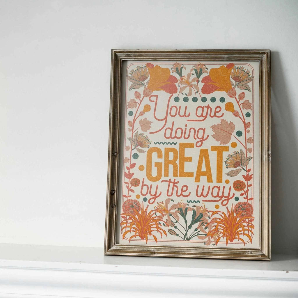 Impression d'art, affiche par illustratrice à message positif et inspirant avec motifs de fleurs.