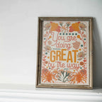 Impression d'art, affiche par illustratrice à message positif et inspirant avec motifs de fleurs.