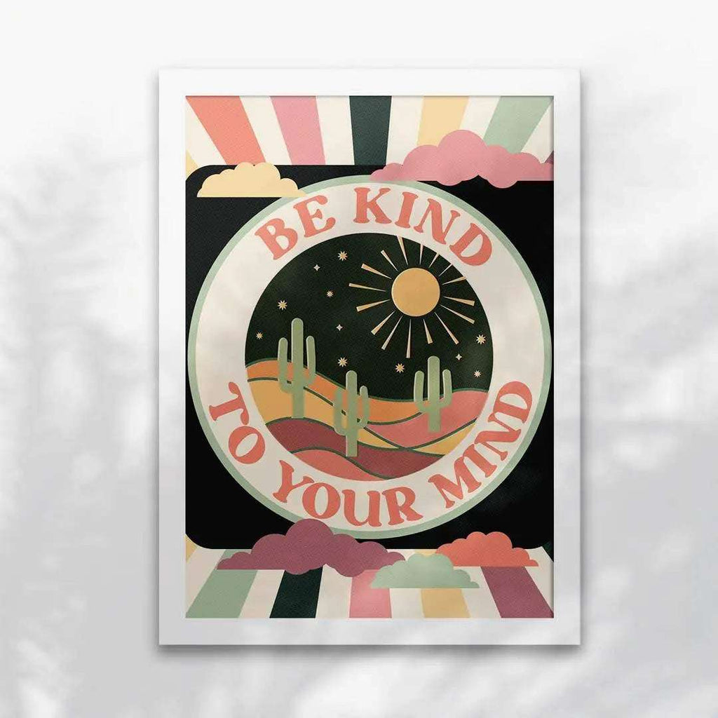 Impression d'art, affiche vintage inspirante et positive avec cadre blanc.