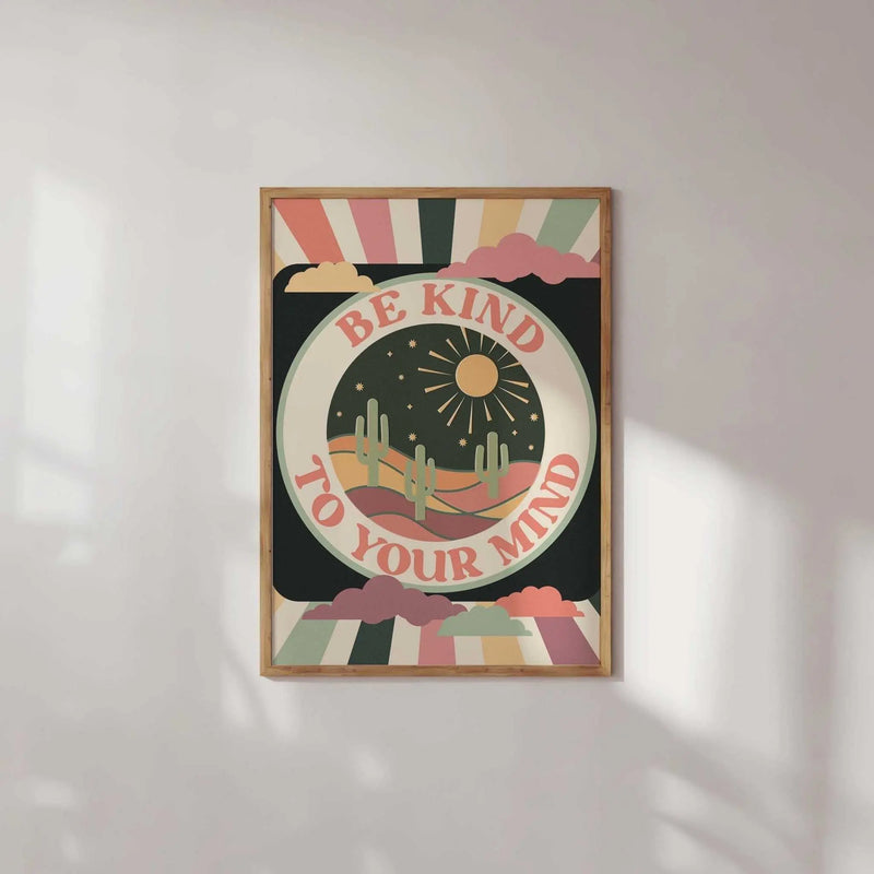 Impression d'art vintage, affiche au message positif et inspirant Be kind to your mind, formats A4, A3, A2, A1 