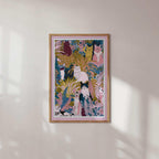 Impression d'art, affiche Le jardin des chats avec chats se cachant parmi les plantes par l'artiste Kitty, tailles A1, A2, A3 et A4.