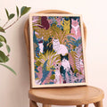 Impression d'art, affiche par l'artiste anglaise Kitty Le jardin des chats.