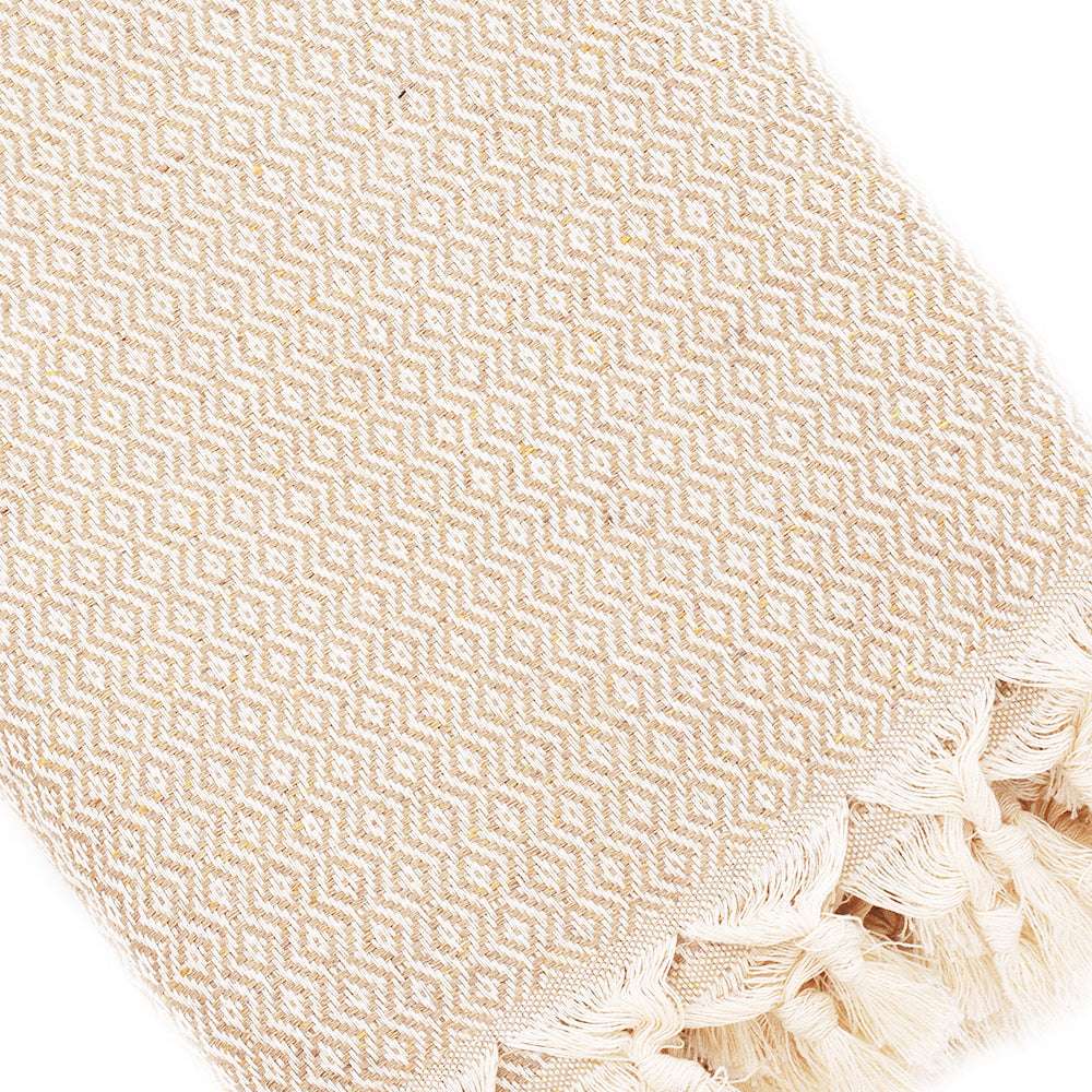 Plaid artisanal 100% coton motif cristal beige.