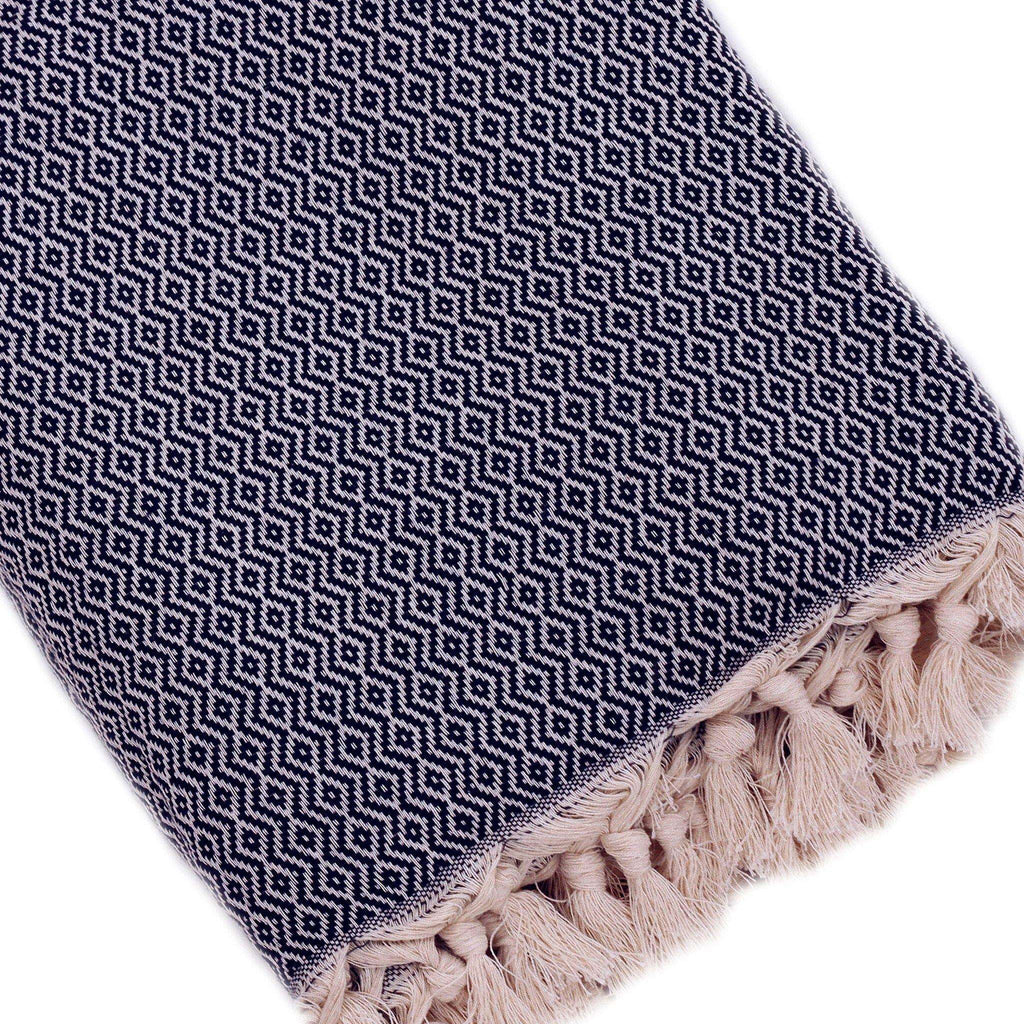 Plaid artisanal 100% coton motif cristal bleu foncé.