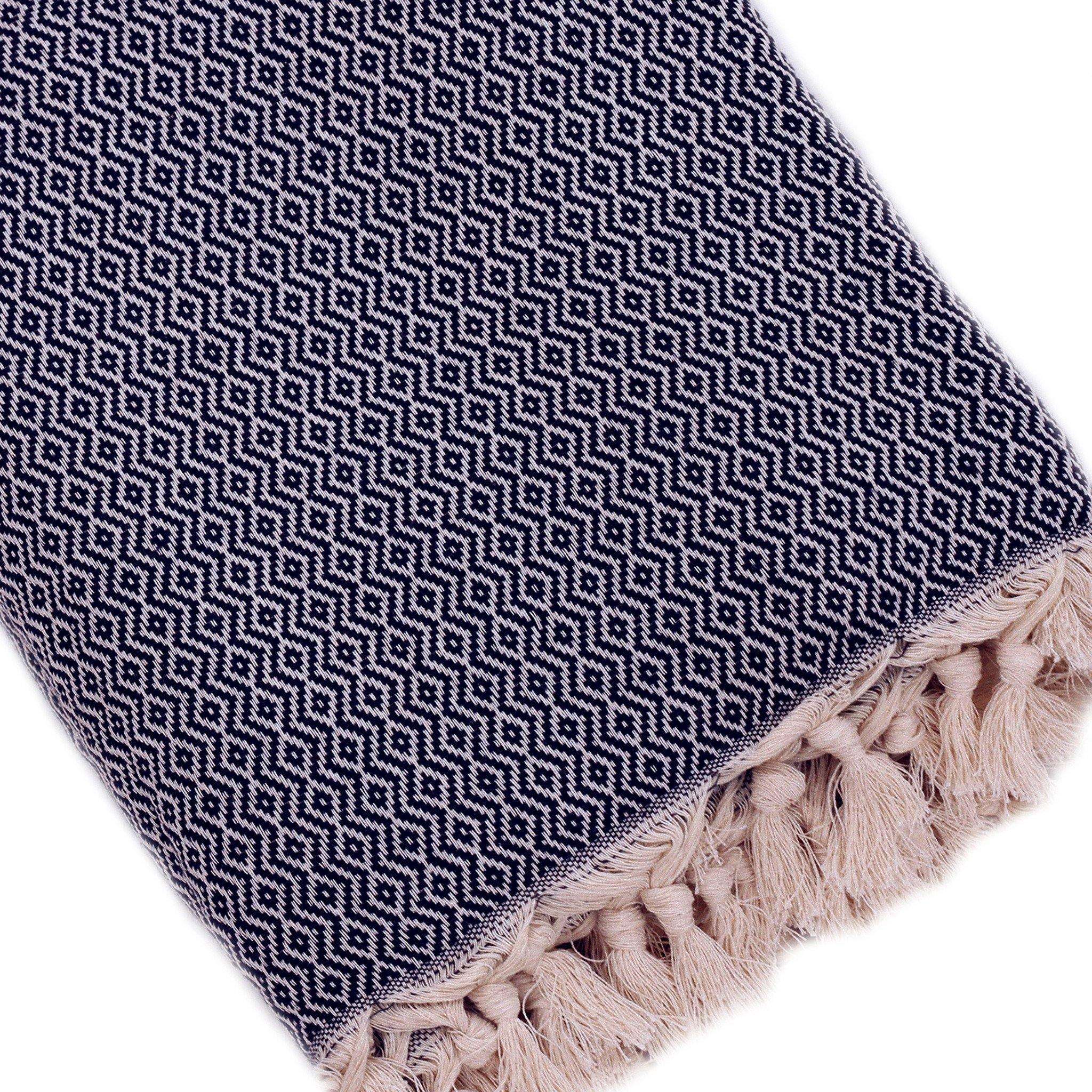Plaid artisanal 100% coton motif cristal bleu foncé.