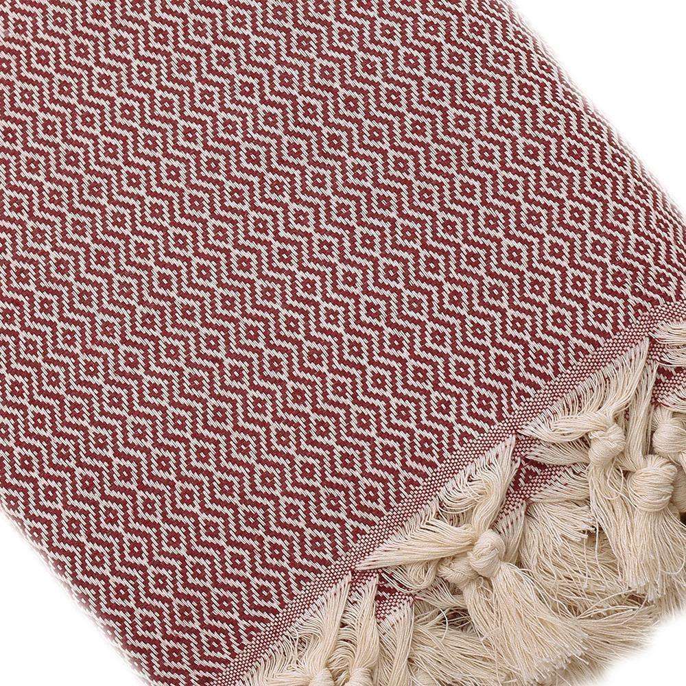 Plaid artisanal 100% coton motif cristal bordeaux.