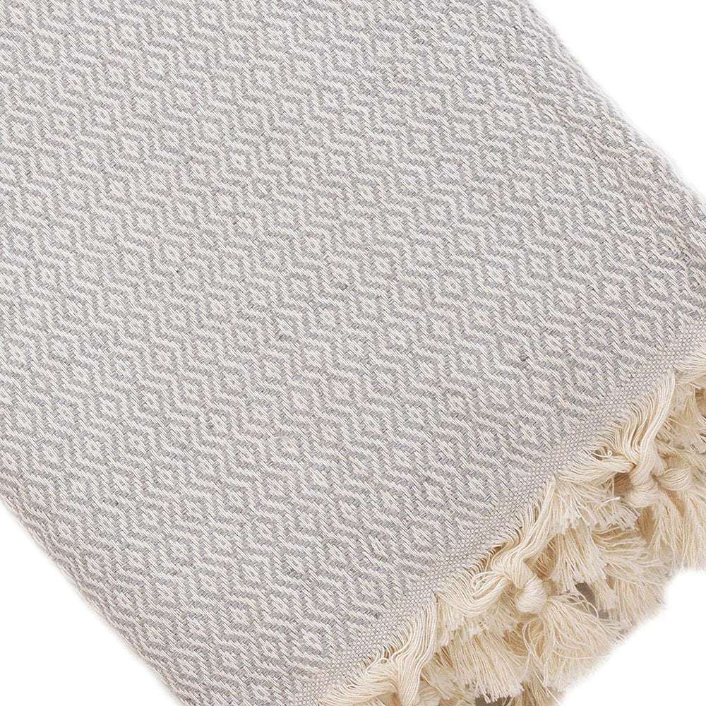 Plaid artisanal 100% coton motif cristal gris clair.