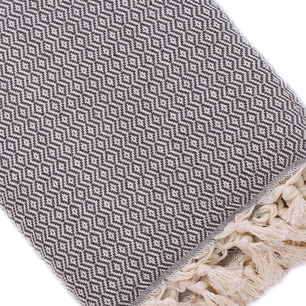 Plaid artisanal 100% coton motif cristal gris.
