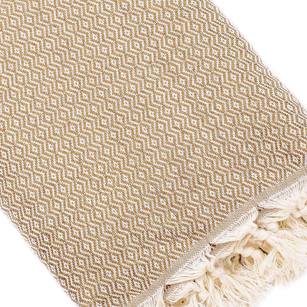 Plaid artisanal 100% coton motif cristal marron.