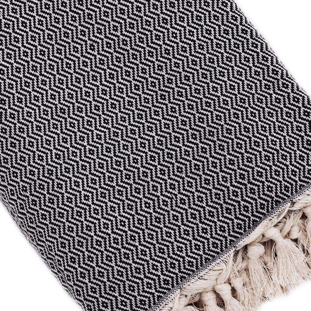 Plaid artisanal 100% coton motif cristal noir.