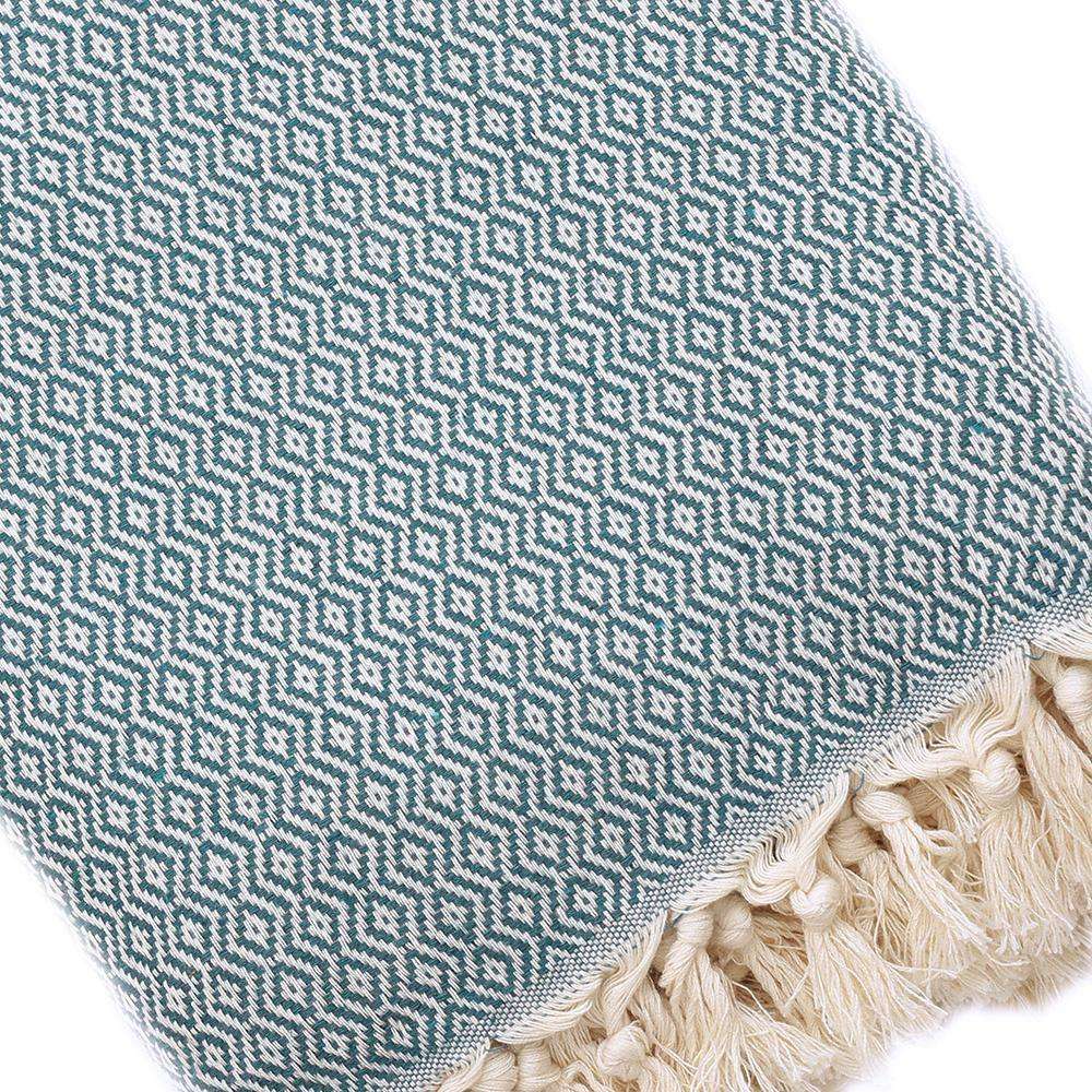 Plaid artisanal 100% coton motif cristal couleur pétrole.