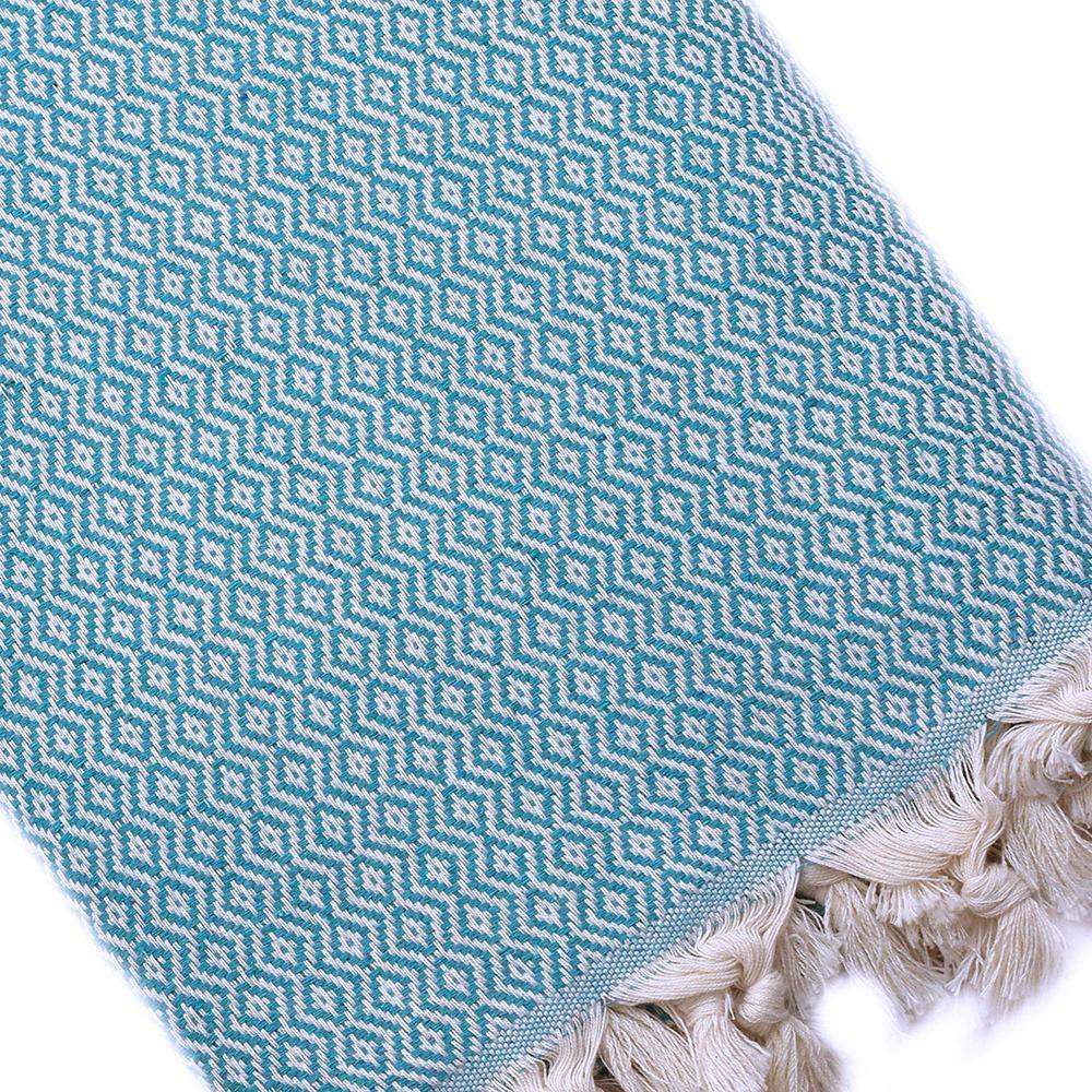 Plaid artisanal 100% coton motif cristal turquoise.