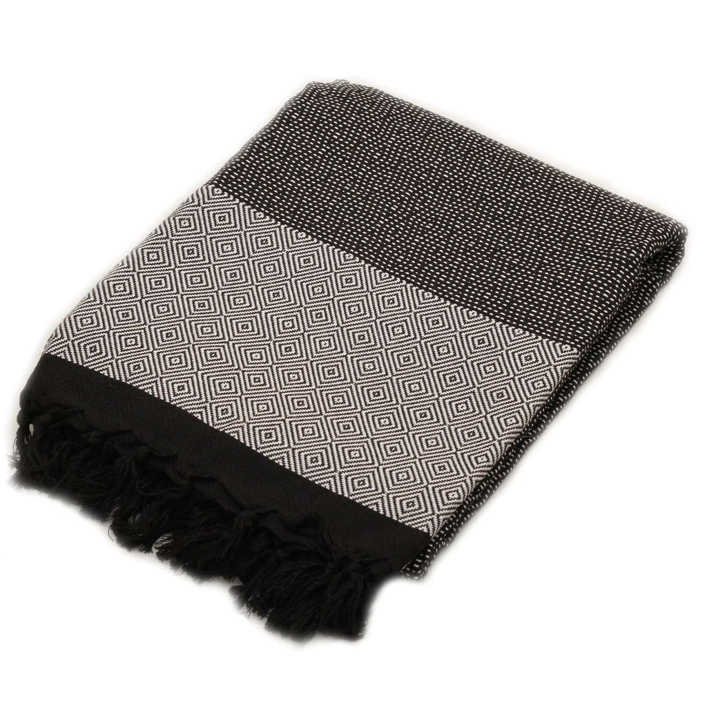 Plaid ou couverture artisanale noir et blanc 100% coton.
