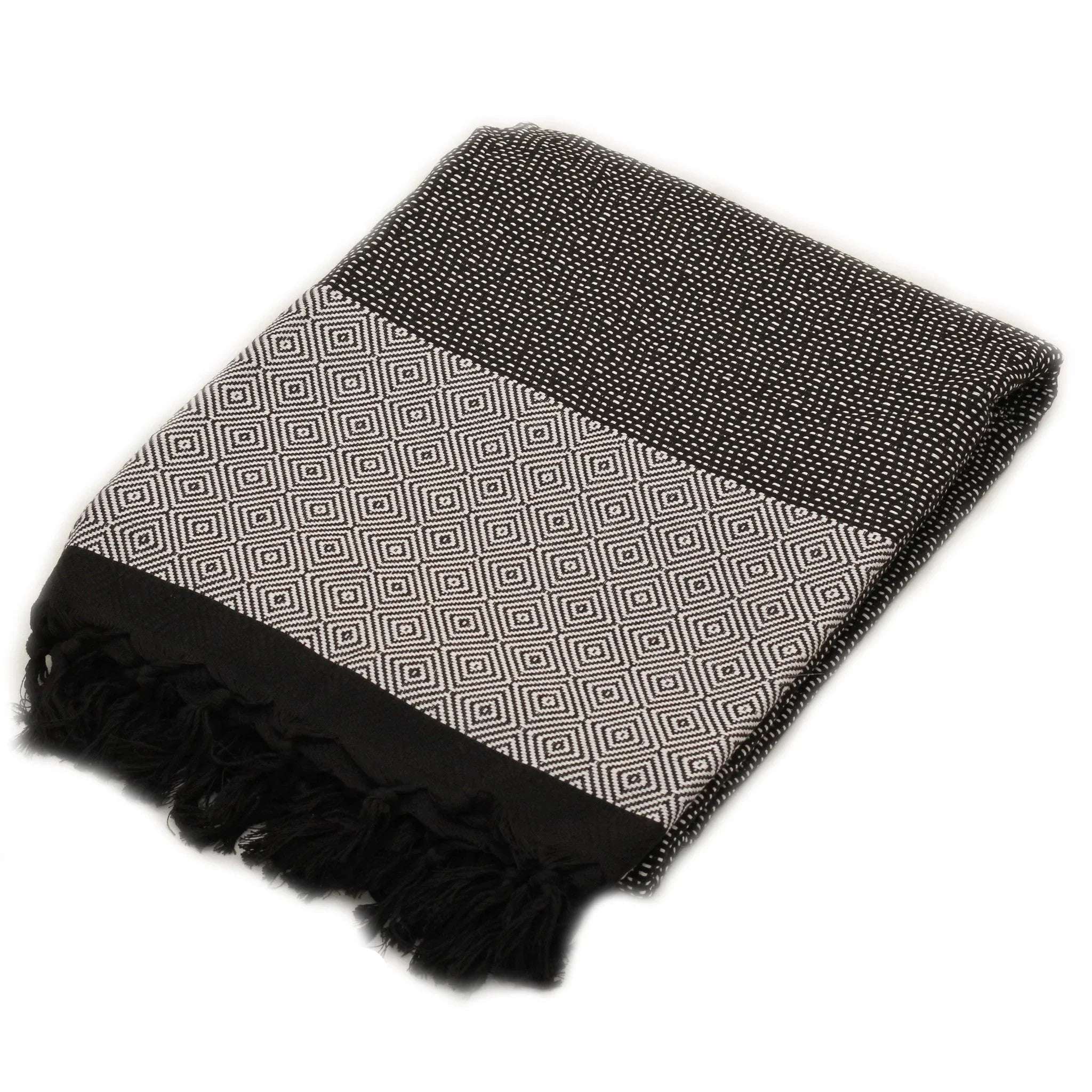 Plaid ou couverture artisanale noir et blanc 100% coton.