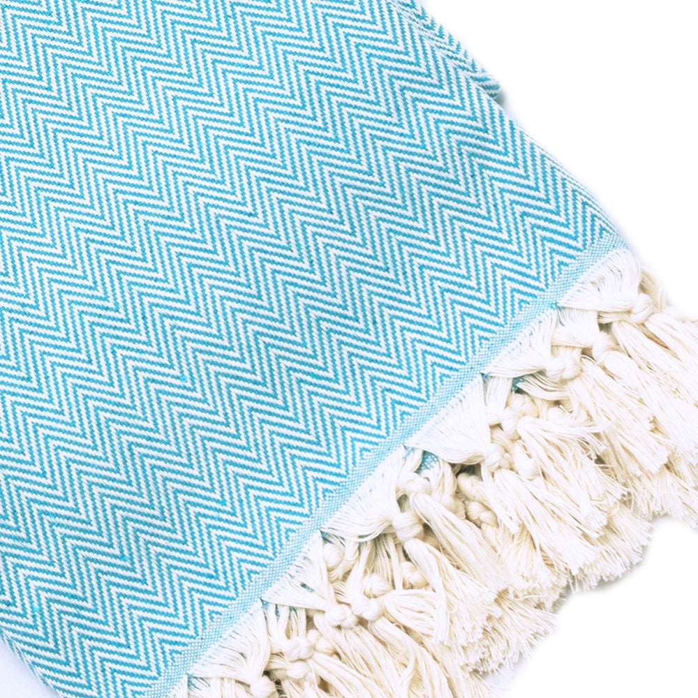 Plaid artisanal turque turquoise motifs chevrons.