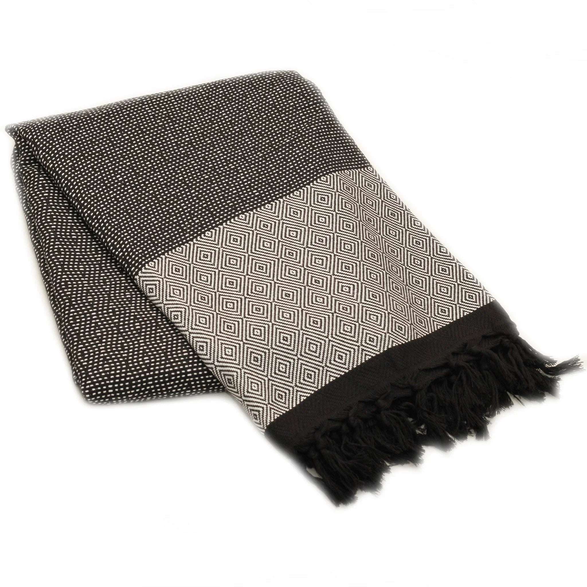 Plaid ou couverture artisanale 100% coton noir et blanc.