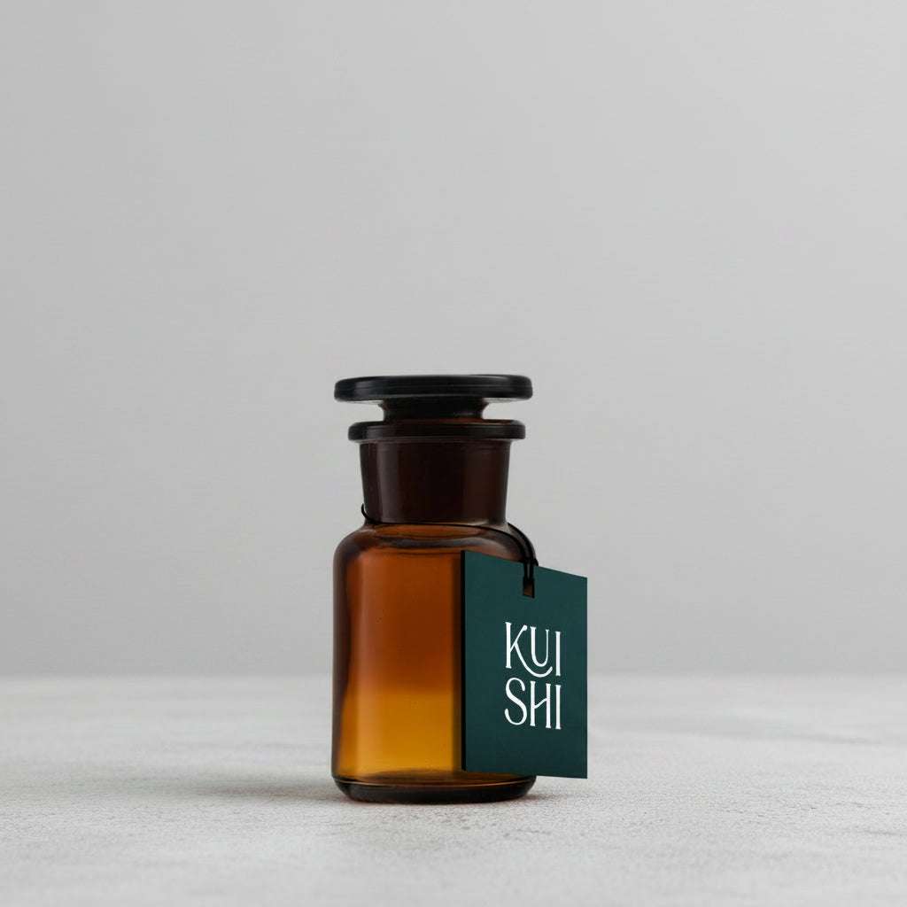 Pot d'apothicaire 50ml en verre ambré.
