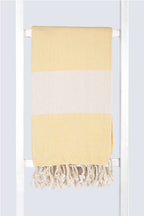 Serviette turque artisanale en coton, Peshtemal motif diamant couleur jaune.