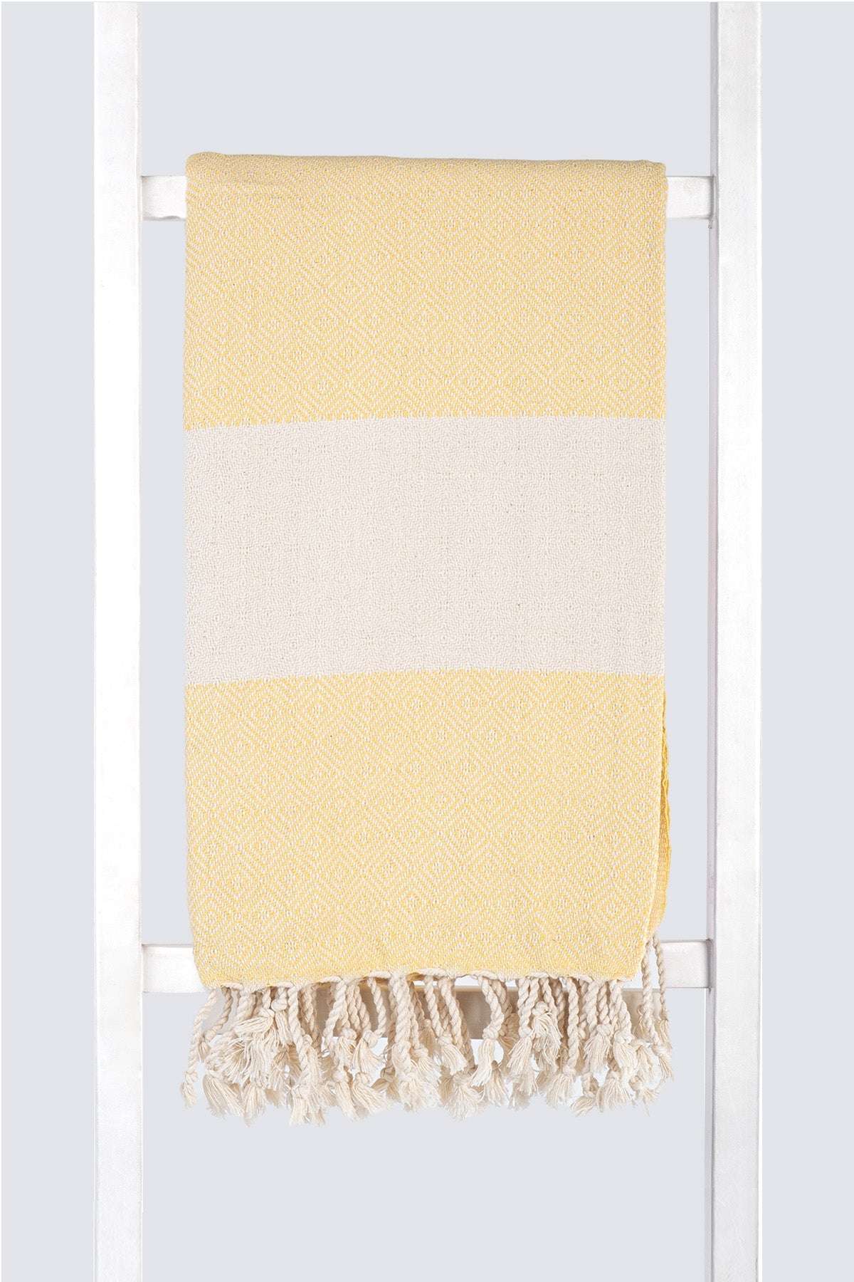 Serviette turque artisanale en coton, Peshtemal motif diamant couleur jaune.