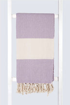 Serviette turque artisanale en coton, Peshtemal motif diamant couleur lilas.