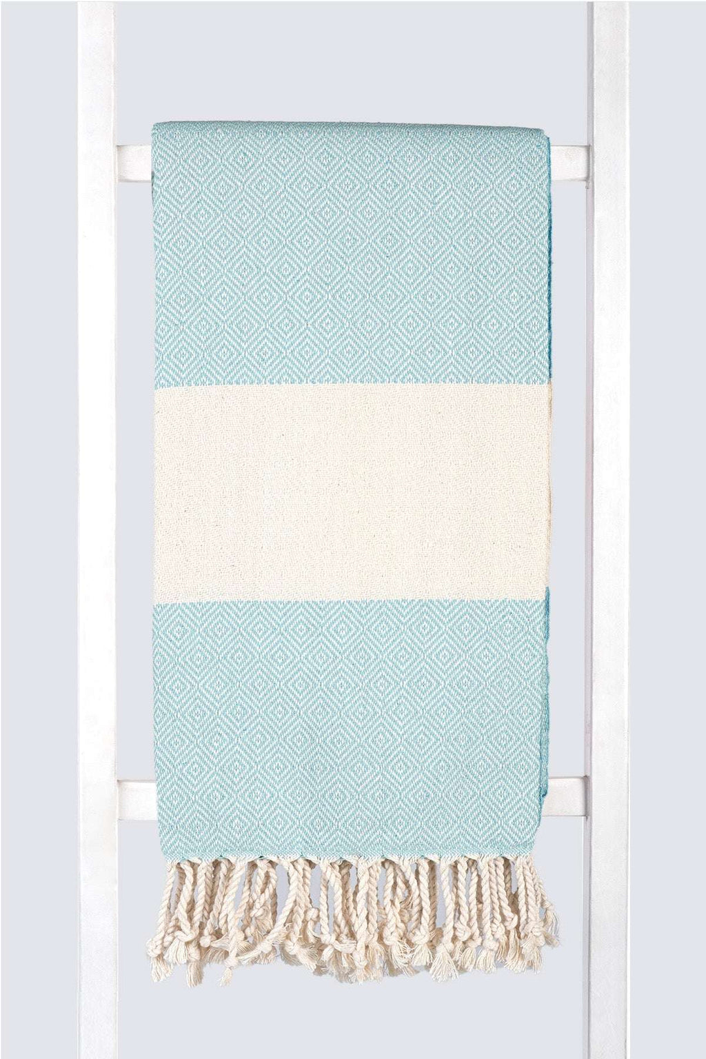 Serviette turque artisanale en coton, Peshtemal motif diamant couleur menthe.