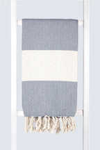 Serviette turque artisanale en coton, Peshtemal motif diamant couleur pétrole.