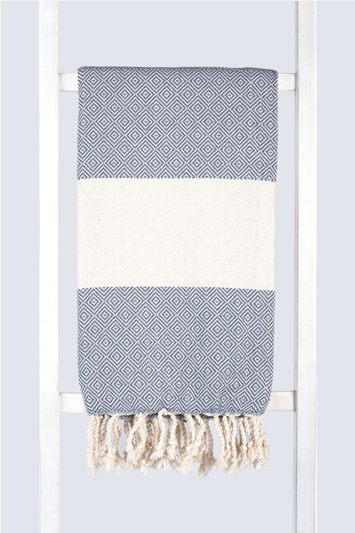 Serviette turque artisanale en coton, Peshtemal motif diamant couleur pétrole.