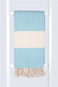Serviette turque artisanale en coton, Peshtemal motif diamant couleur turquoise.