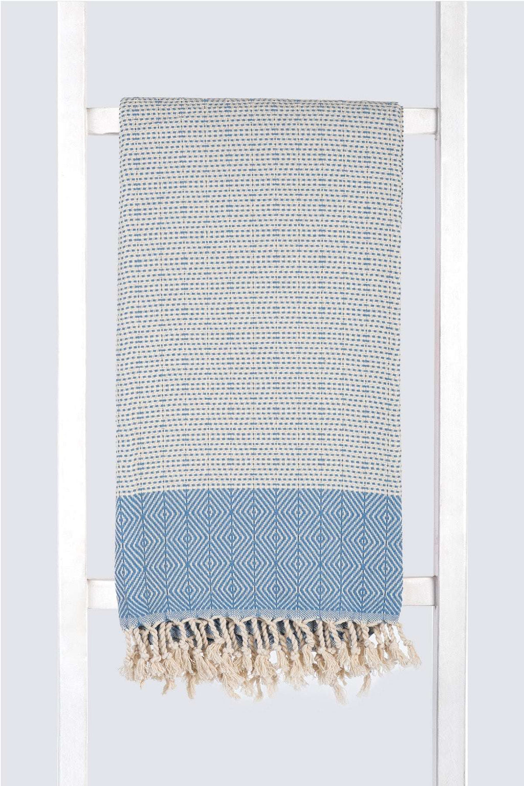 Serviette turque artisanale, Peshtemal coton turc couleur bleu nova.