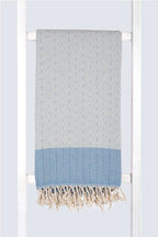 Serviette turque artisanale, Peshtemal coton turc couleur bleu nova.