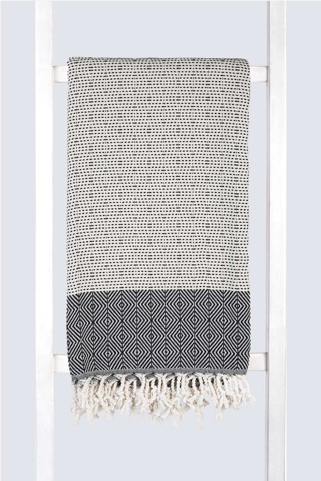 Serviette turque artisanale, Peshtemal en pur coton turc, noir.