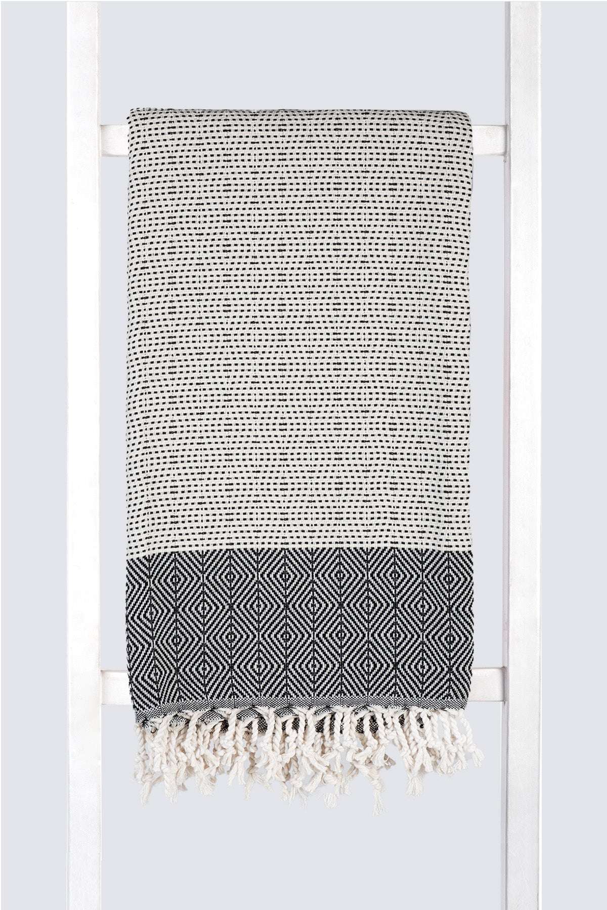Serviette turque artisanale, Peshtemal en pur coton turc, noir.