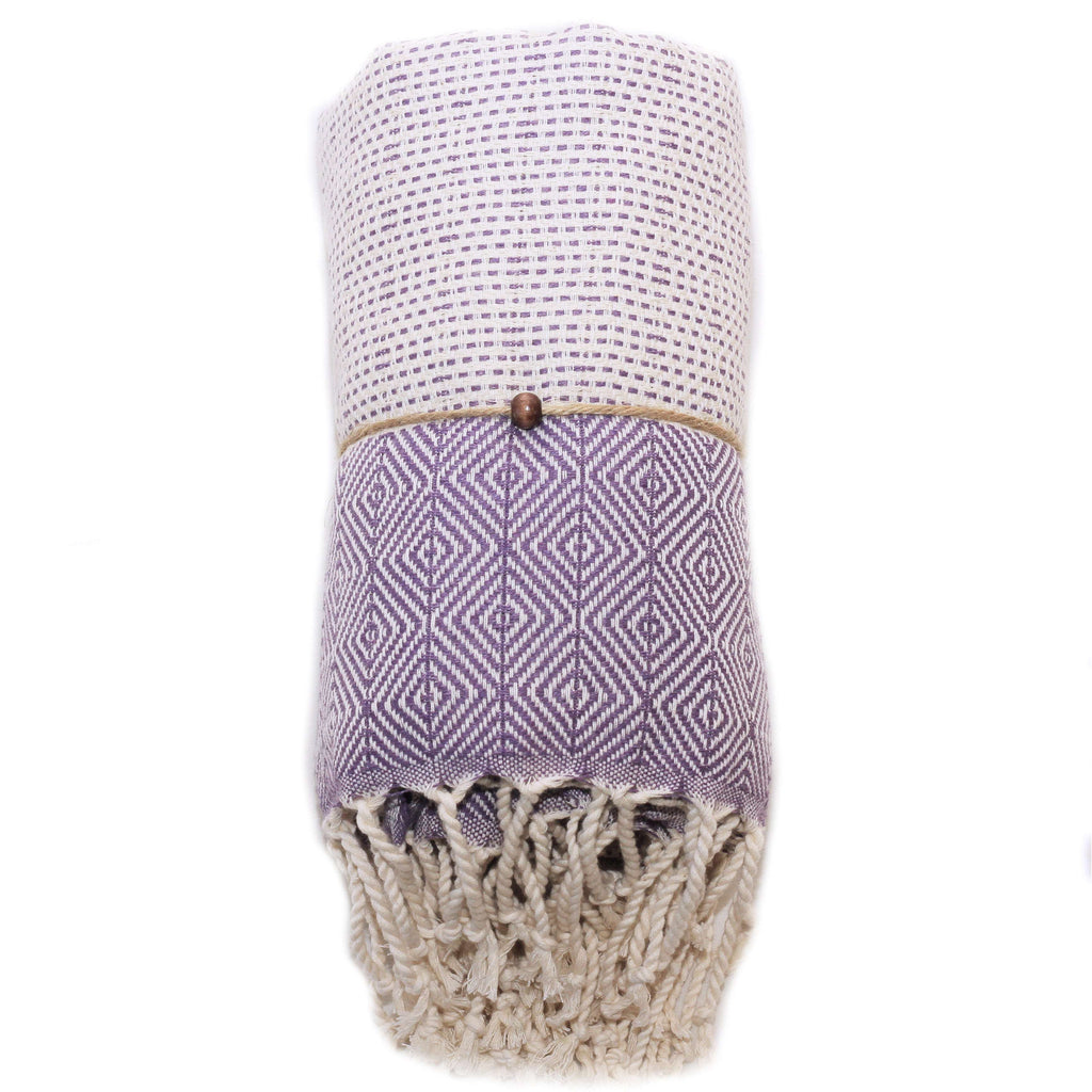 Serviette turque artisanale, Peshtemal coton turc couleur violet.
