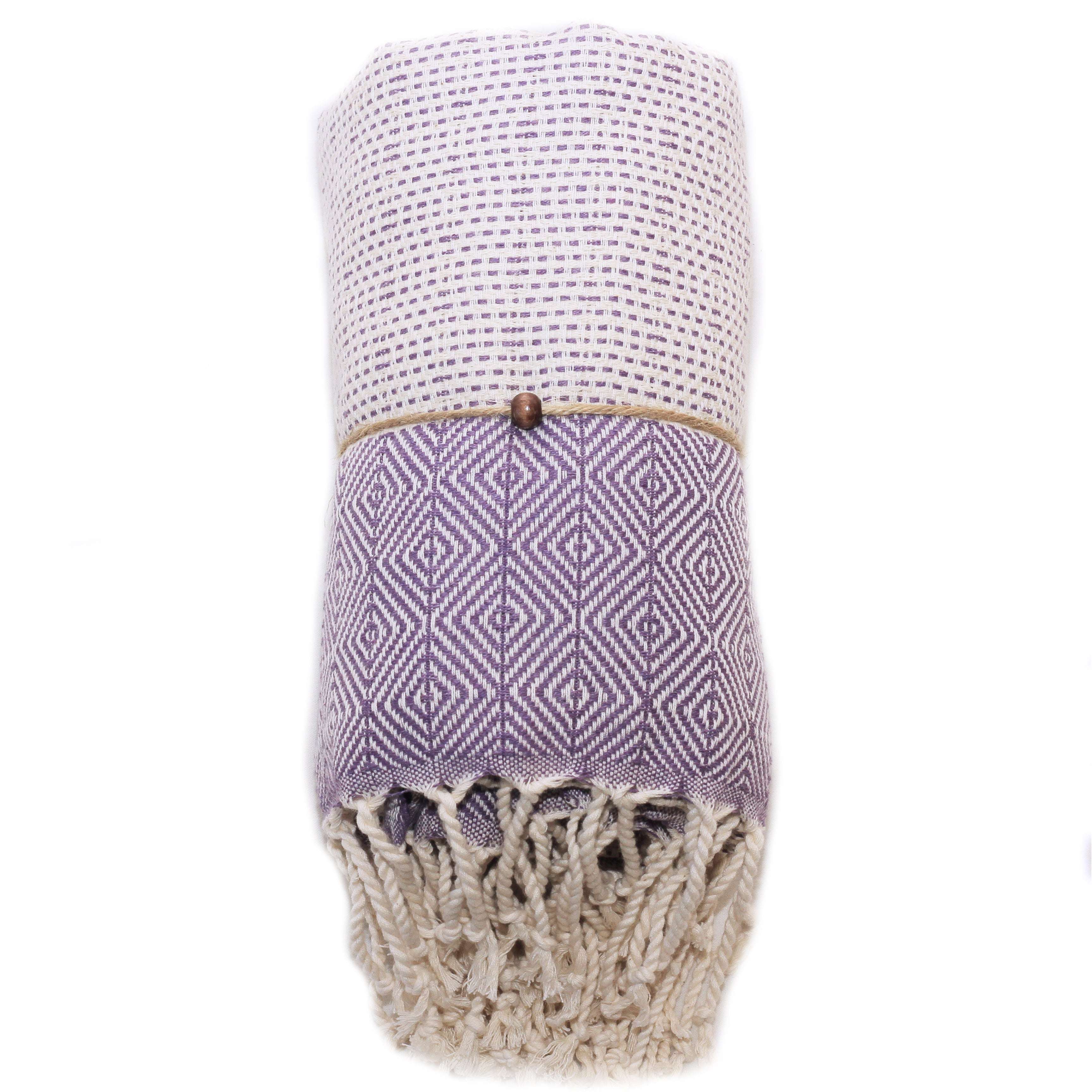 Serviette turque artisanale, Peshtemal coton turc couleur violet.