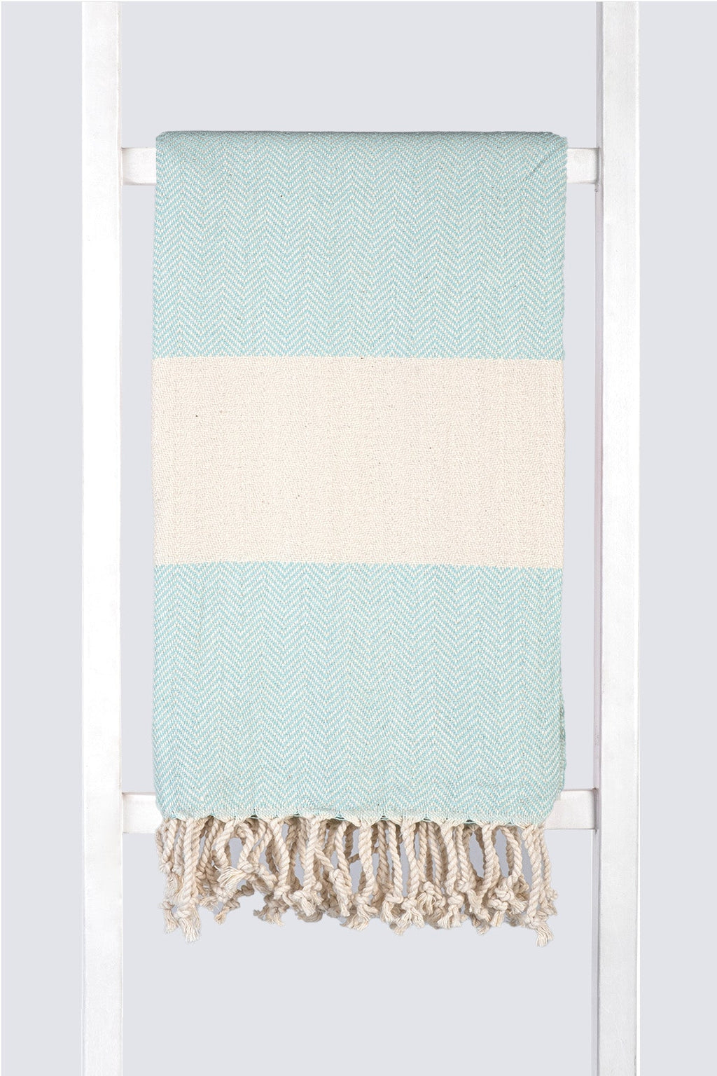 Serviette turque de hammam artisanale, Peshtemal 100% coton motif chevrons couleur menthe.