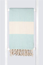 Serviette turque de hammam artisanale, Peshtemal 100% coton motif chevrons couleur menthe.