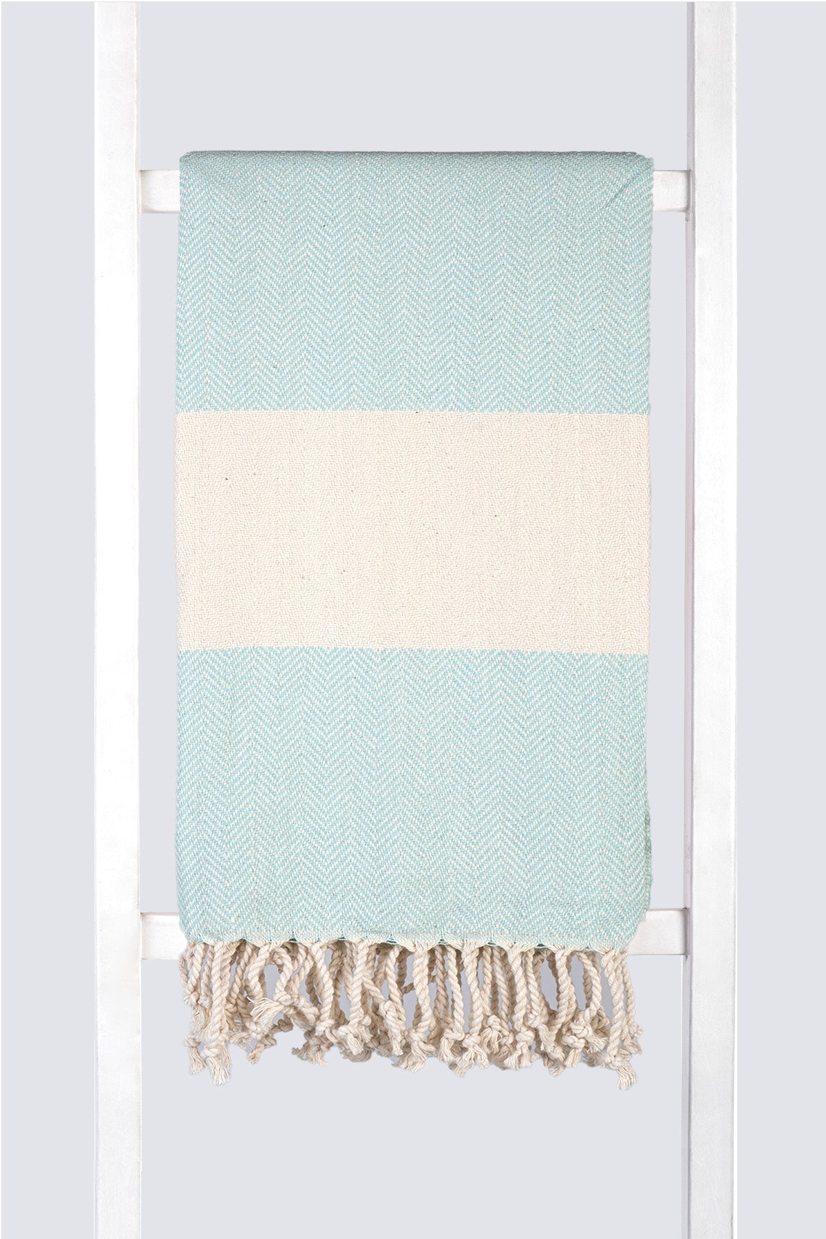 Serviette turque de hammam artisanale, Peshtemal 100% coton motif chevrons couleur menthe.