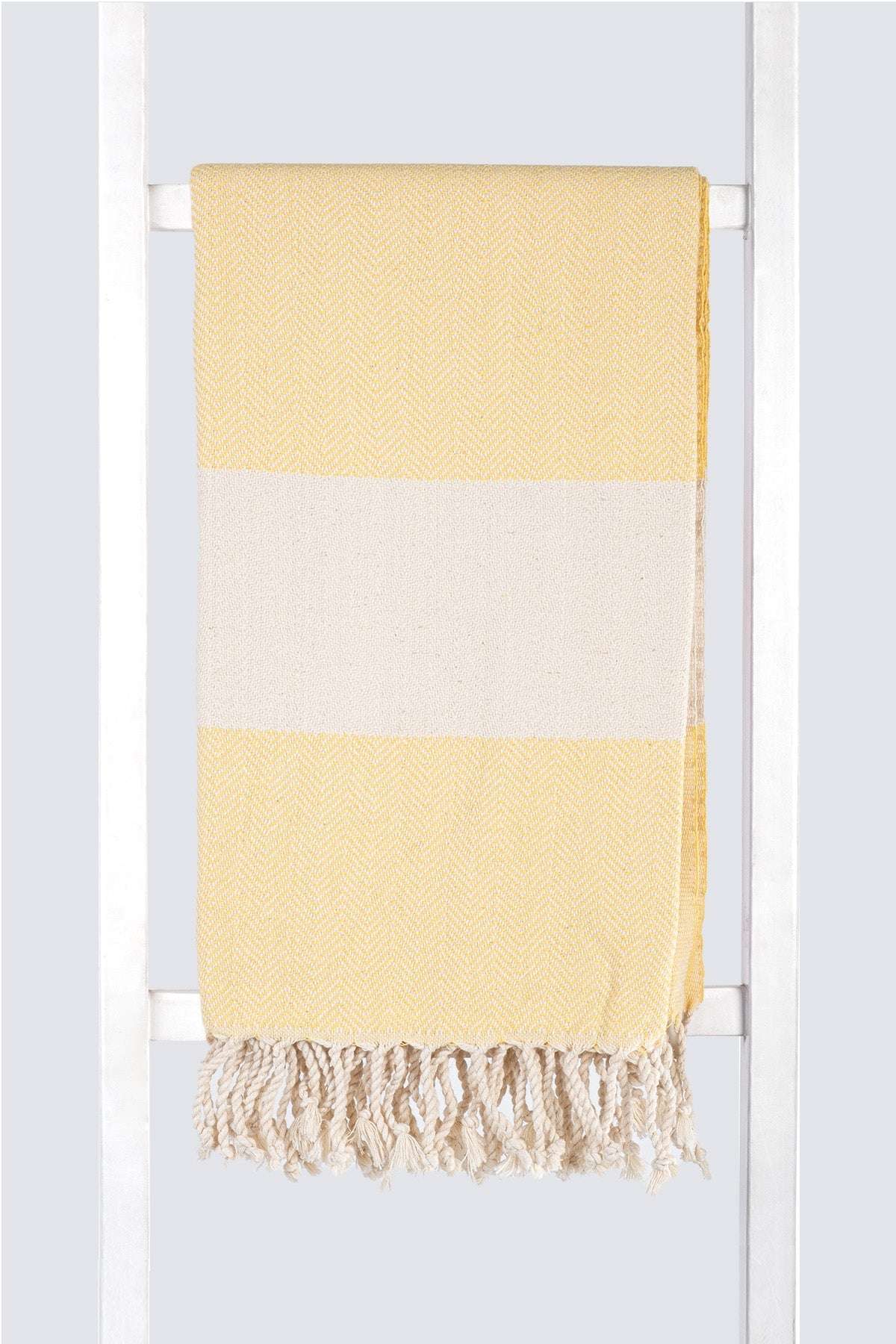 Serviette de hammam turque artisanale, Peshtemal 100% coton motif chevrons jaune.