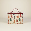 Trousse de toilette en tapisserie aux motifs de chats.